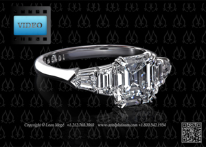 Five stone diamond ring with emerald cut trapezoids and bullets by Leon Mege