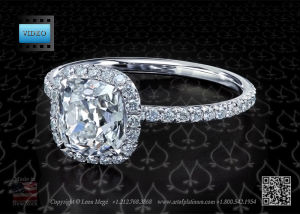Antique cushion diamond halo engagement ring by Leon Mege