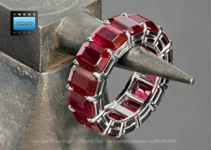 shared prong wedding band with burma rubies by leon mege