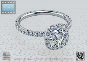Adrianna cushion diamond halo engagement ring by Leon Mege.