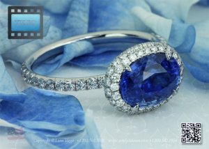 east west set oval sapphire in a micro pave engagement ring with diamond bubbles by leon mege