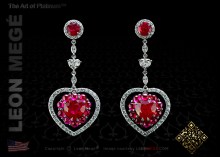  drop earrings, featuring 2.54 carat heart red rubys.