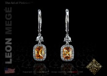 Orange mandarin garnet halo earrings with micro pave by Leon Megé