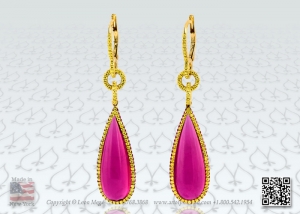 Rubelite chandelier earrings with yellow diamonds and pink micro pave by Leon Mege