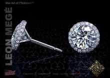 Round diamonds one carat each in micro pave diamond stud earrings by Leon Mege