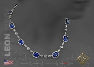 Blue sapphire and diamond micro pave necklace by Leon Megé