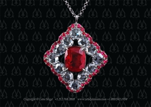 Natural Burmese Ruby pendant with rose cut diamonds by Leon Mege