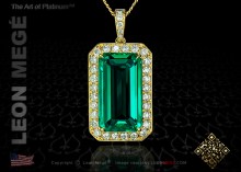  halo pendant, featuring 5.35 carat emerald green emerald.