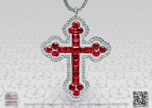 Buffed top rubies and micro pave diamonds orthodox cross by Leon Mege