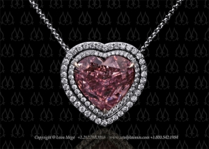 pink diamond pendant with double halo micro pave by Leon Mege