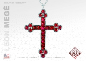 Russian orthodox cross, buffed top rubies in platinum by Leon Mege