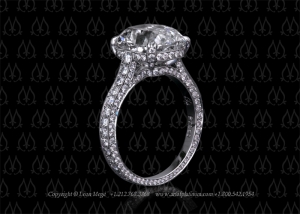 Antique cushion cut engagement ring with bright cut pave by Leon Mege