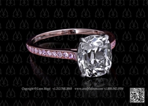 Rose gold with fancy pink diamond melee in a bright cut pave solitaire engagement ring by leon mege