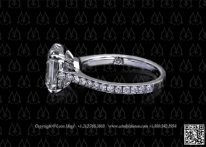 Solitaire pave diamond engagement ring with asscher cut diamond by Leon Mege