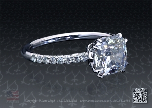 Antique cushion diamond engagement rings by Leon Mege