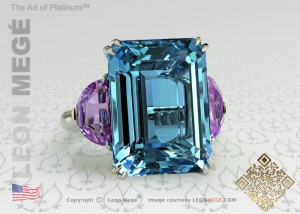 Emerald cut blue aquamarine ring by Leon Megé