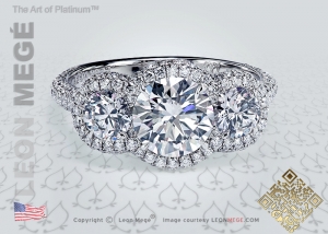 Three stone ring with three rows of micro pave  by Leon Mege