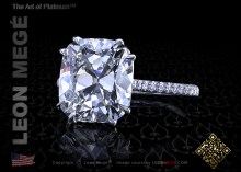 411™ Solitaire engagement ring featuring a 5.15 Antique cushion cut diamond by Leon Megé