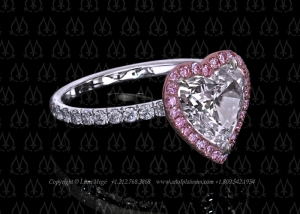 Heart shape with pink diamond halo ring by Leon Mege