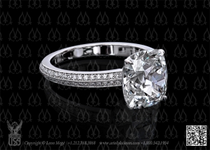 Custom made engagement ring antique cushion by Leon Mege