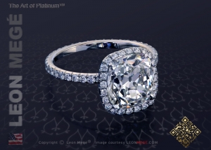 Antique cushion diamond engagement ring by Leon Mege