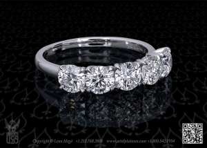 Custom made five stone ring with round diamonds by Leon Mege.