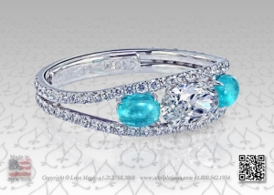Oval diamond and Paraiba cab platinum micro pave ring by Leon Mege