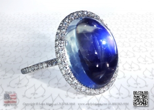 Rare African blue moonstone micro pave ring with sapphires and diamonds by Leon Mege.