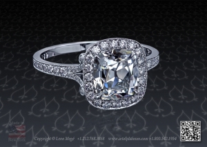 Cold fusion diamond ring with cushion diamond by leon Mege
