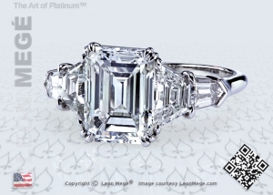 3 carat emerald cut diamond in a five stone ring by leon mege