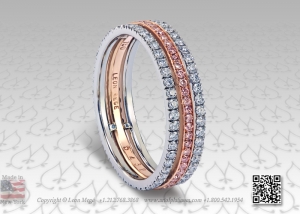 Triple Marina band with white and pink diamonds by Leon Mege.