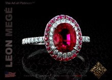  Double halo ring, featuring 2.05 carat, natural, oval cut ruby by Leon Megé