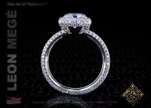 Custom made halo ring with round diamond and three rows of micro pave by Leon Megé