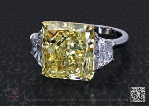 Three stone radiant cut engagement ring by Leon Mege