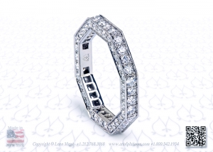 Octagonal platinum wedding band with diamond pave by Leon Mege.
