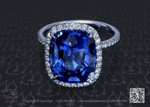 Blue sapphire halo ring by Leon Mege