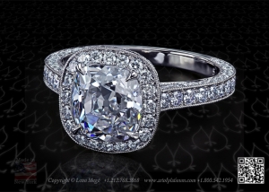 halo pave engagement ring with millgrain pave and bubble design by leon mege