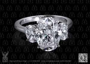 Three stone oval diamond engagement ring by Leon Mege.