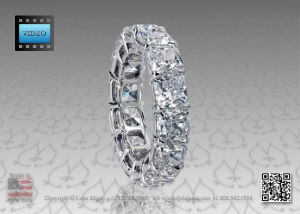 Modern cushion cut diamond handmade wedding band by Leon Megé
