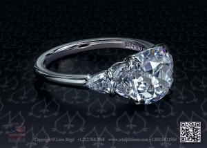 Classic five-stone ring featuring  True Antique™ cushion diamond by leon mege