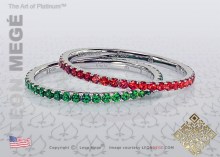 White gold string bands with micro pave set sapphires and tsavorites by Leon Mege.