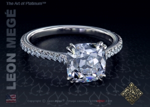 True Antique™ cushion solitaire diamond engagement ring by Leon Mege