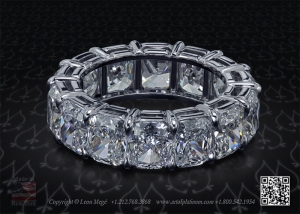 Wedding band featuring cushion cut diamonds by Leon Mege