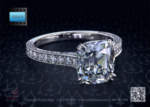 true antique cushion diamond in a bright cut pave ring by leon mege