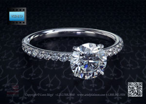 round brilliant with micro pave shank in a modern solitaire ring by leon mege