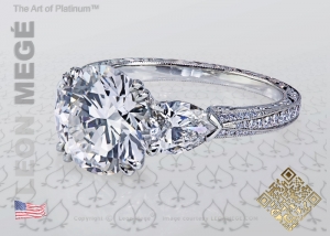 Three stone round diamond engagement ring by Leon Mege