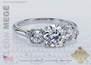 Three stone diamond engagement ring by Leon Mege