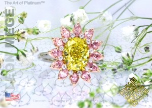 Pink and yellow diamond flower ring by Leon Mege