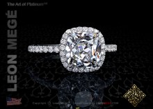 Halo engagement ring with a cushion diamond by Leon Mege