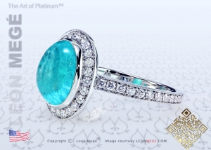 Blue paraiba ring with a diamond micro pave halo by Leon Megé